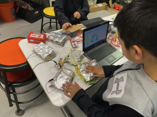 Examples of 5th graders using Makey Makey